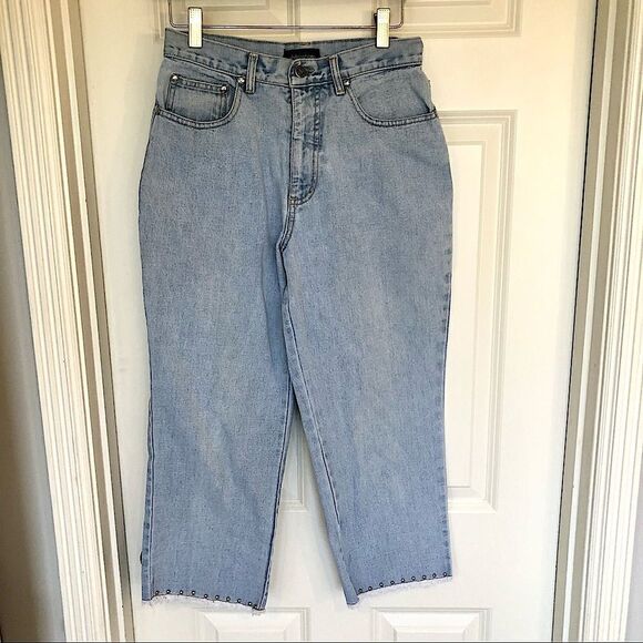 XHILARATION light wash wide leg crop denim jeans silver studs size 5 small - Picture 3 of 13